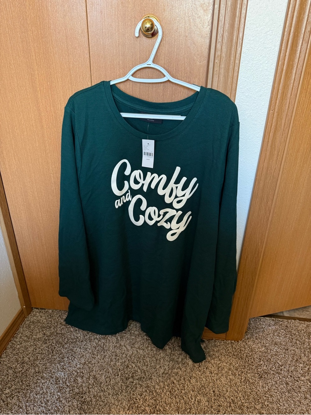Lane Bryant Dark Green 'Comfy and Cozy' Crewneck Sweater - Picture 2 of 5